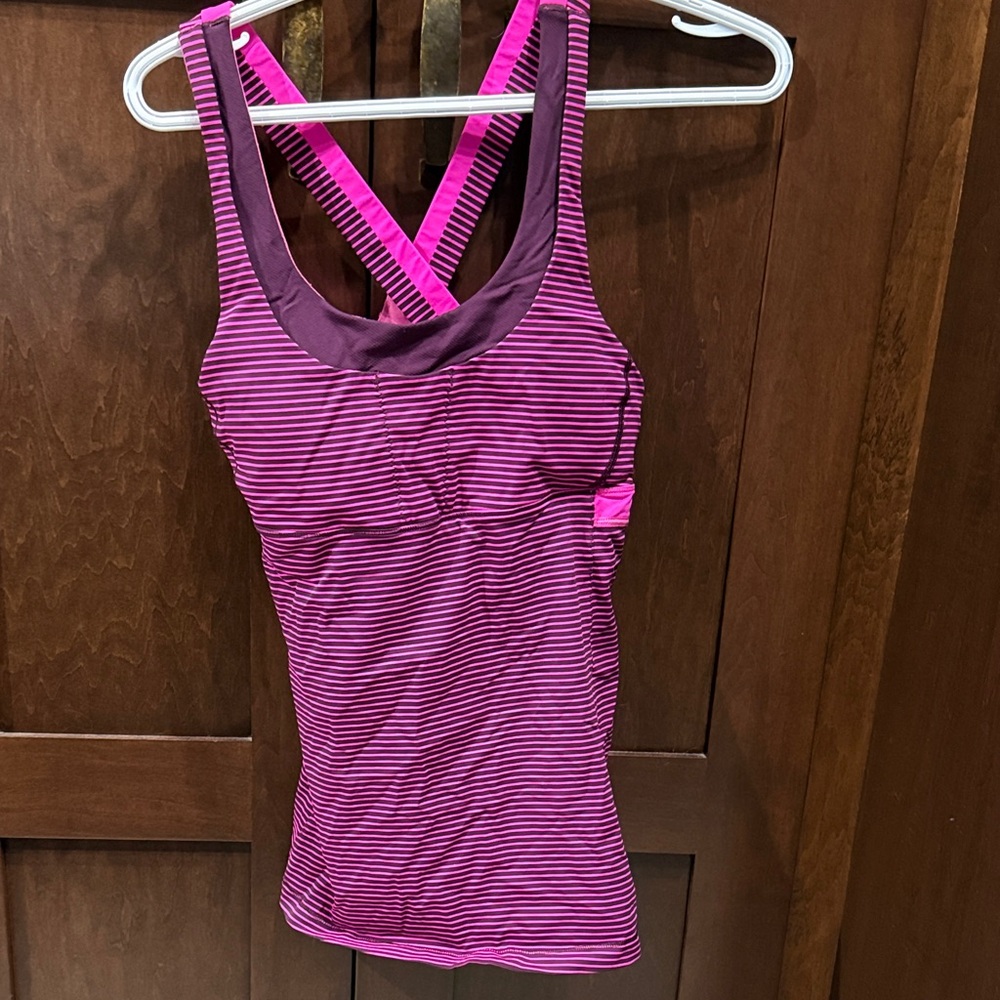 Lululemon Pink and Purple Striped swim Tank Top with shelf bra